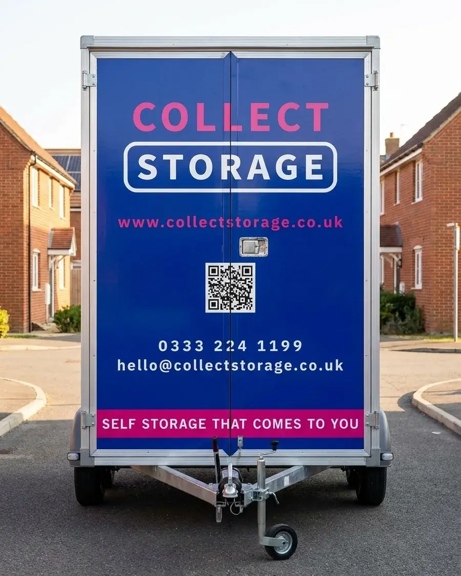 The front of the Collect Storage trailer, showing the redone logo