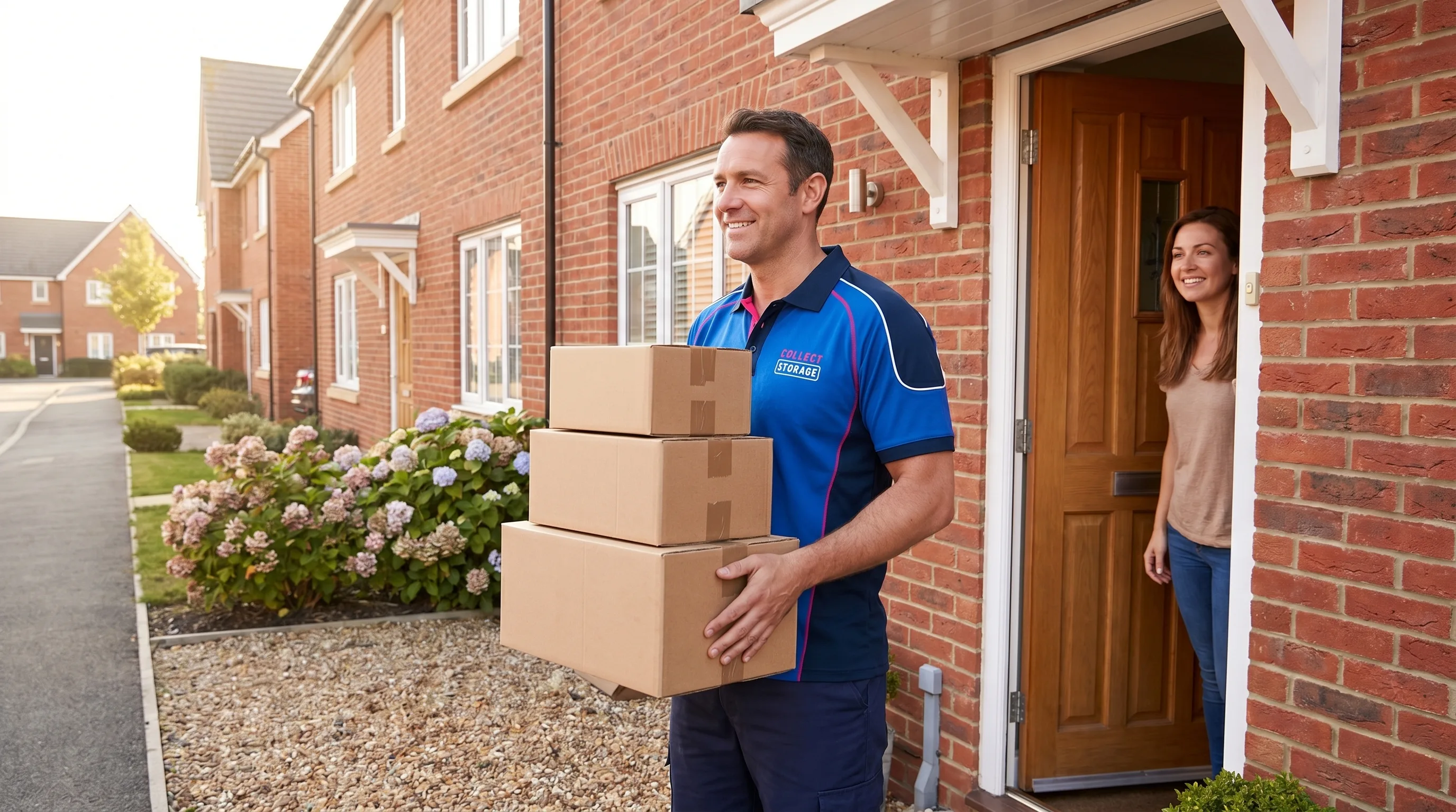 A Collect Storage van at the door of a Kent home, with boxes being collected